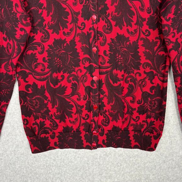Talbots Cardigan Sweater Womens Small Red Black Paisley Career Church Classic - Picture 3 of 10